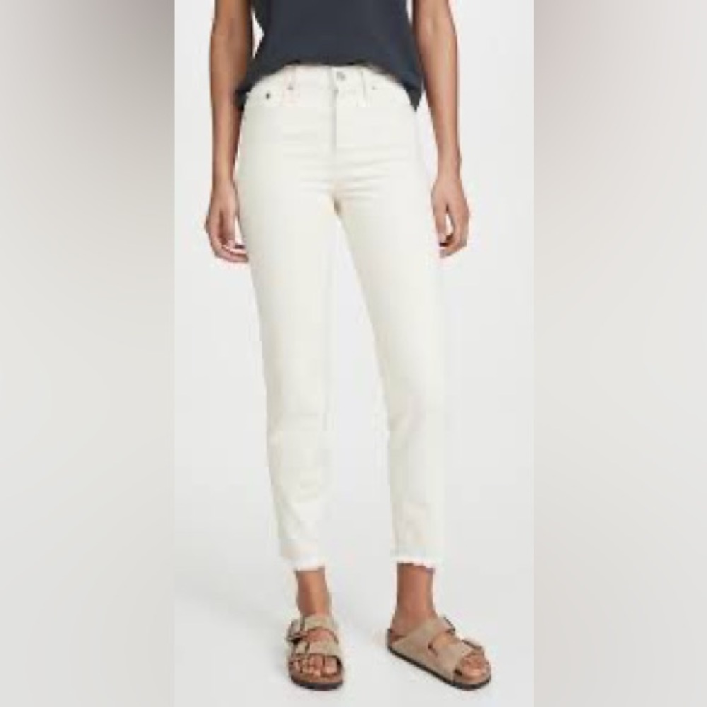 Levi's Wedgie Icon Fit Button Fly Raw Hem Jeans in Ecru - Size 26